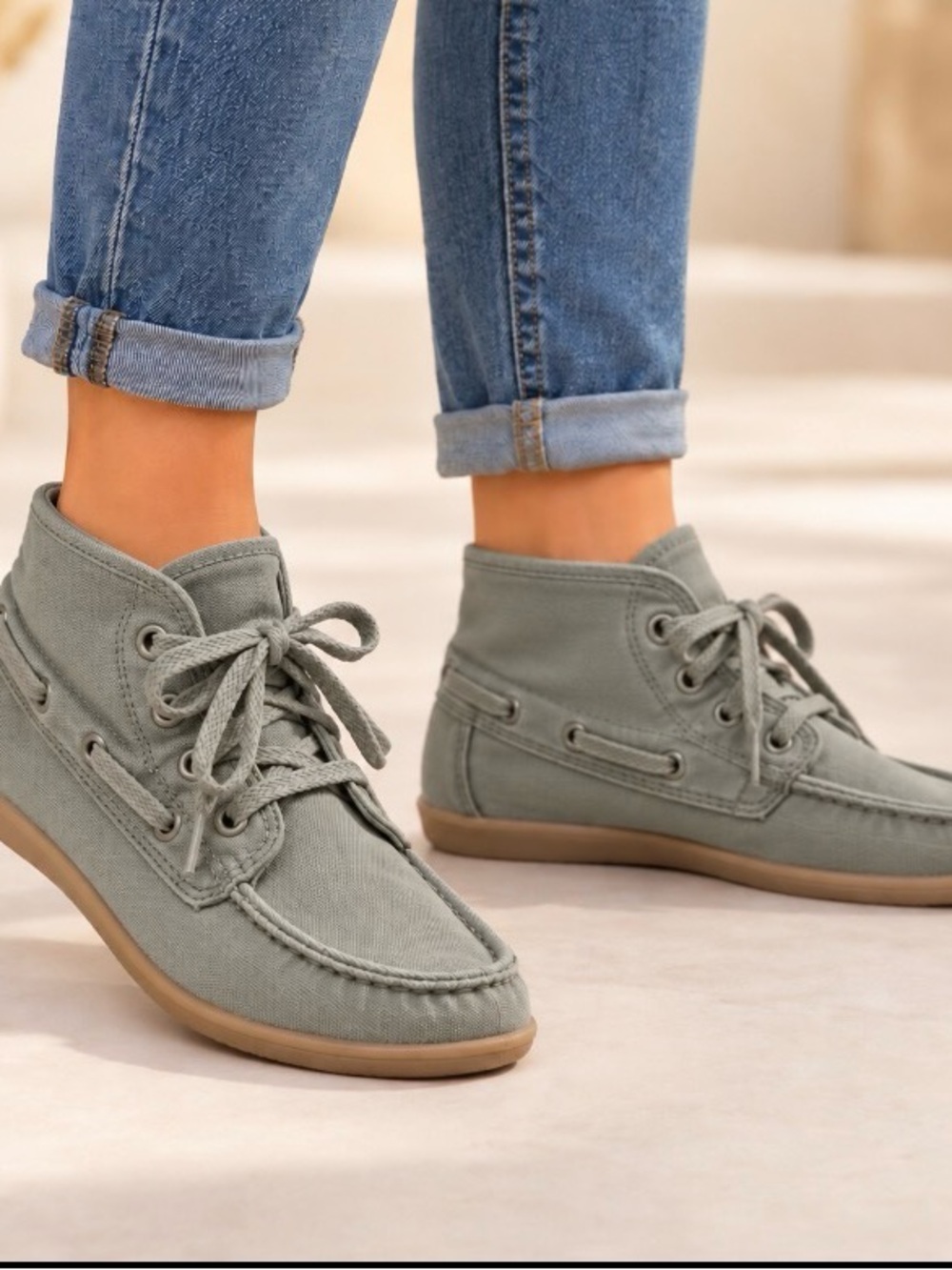 Casual Women's High-Top sanuk Canvas Sneaker in Sage Green